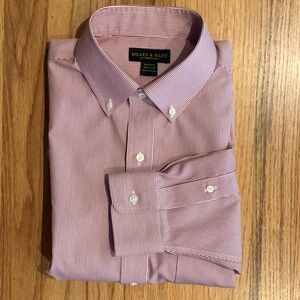 Wilkes & Riley: SHIRT - Red Pinstripe - Tailored Fit 16 1/2 x 33 - Supima
